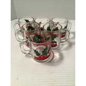 6 Vintage Libbey Holly & Berries‎ Coffee Cups